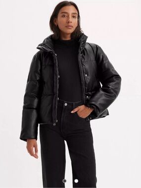 Levi's Black Faux-Leather Puffer Jacket